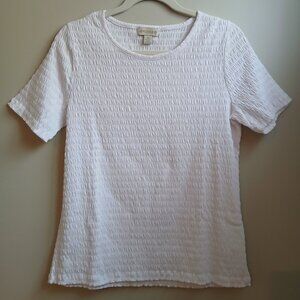 Appleseed's Women's Stretchy Smocked  Short Sleeve Top Cotton Blend White